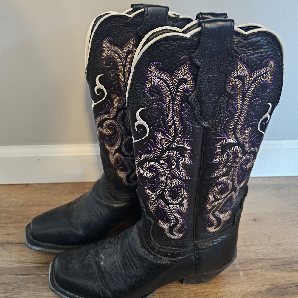 Justin Boots Black with Purple Stitching